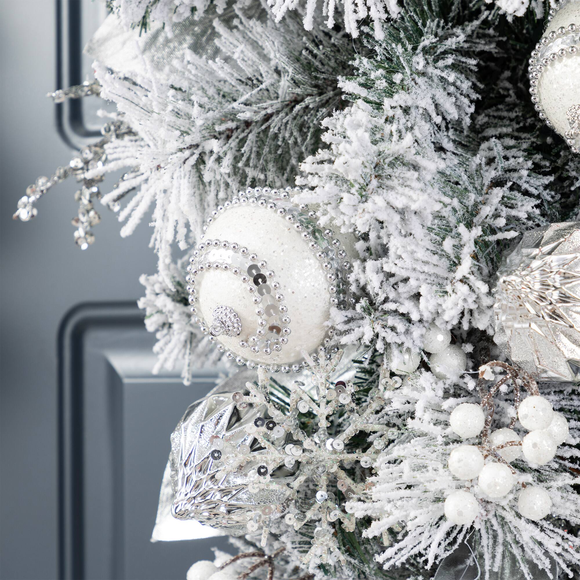 Glitzhome® 30"H Christmas Silver & White Ornament and Berry Teardrop